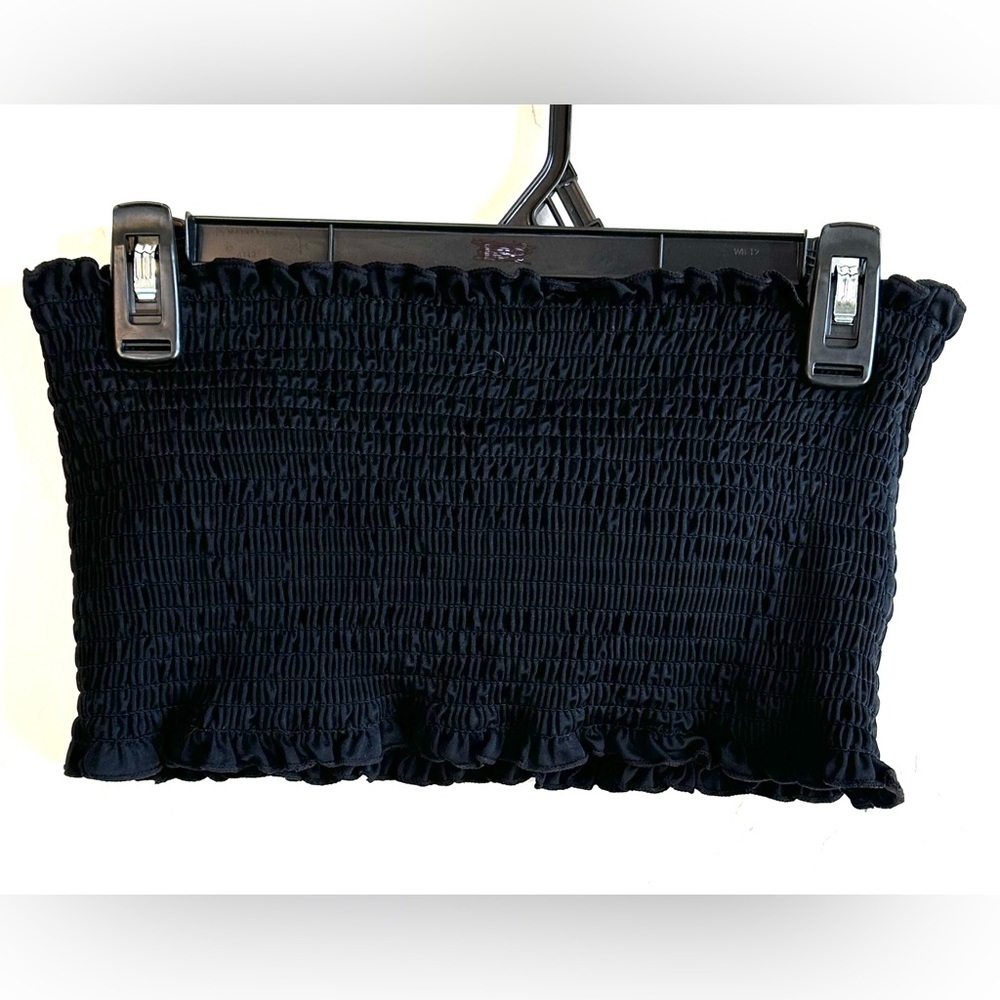 Black Smocked Bandeau Padded Bra Tube Top Sz M